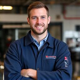 Smiling ASFF roadside assistance mechanic in uniform, confidently holding a wrench.