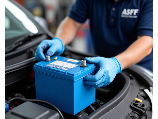 Certified technician replacing a car battery under the hood