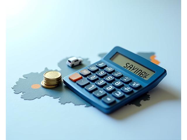 Calculator with coins and a map, illustrating budget travel planning
