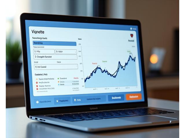 Laptop displaying a digital vignette purchase interface with clear cost breakdown